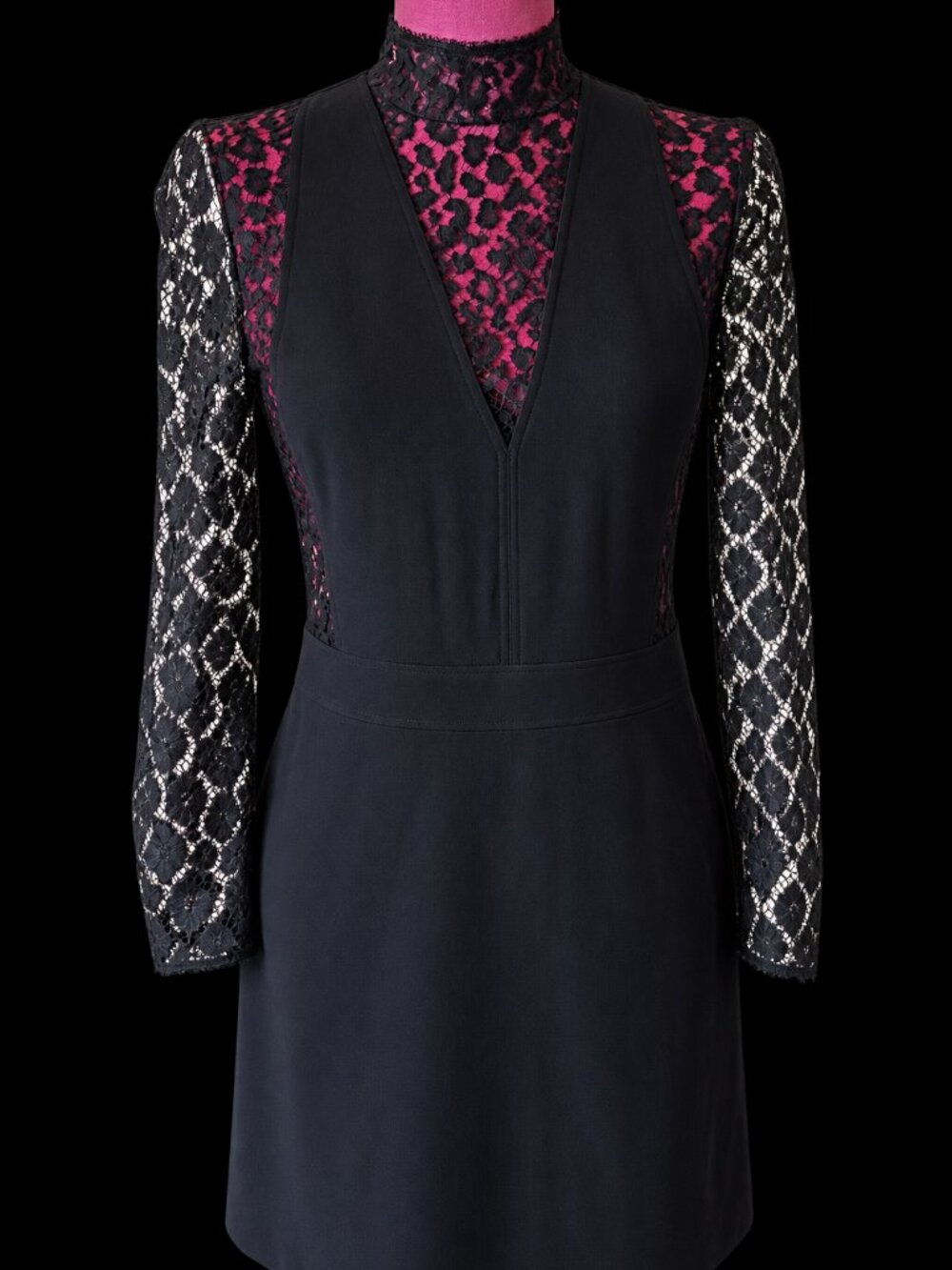 GIVENCHY Paris Black Wool & Lace Long Sleeve Mini Dress – Size 40 – Made in Ital